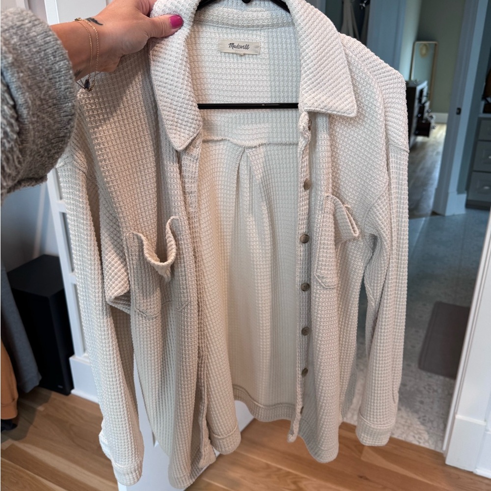 Madewell Cream Waffle Knit Cardigan